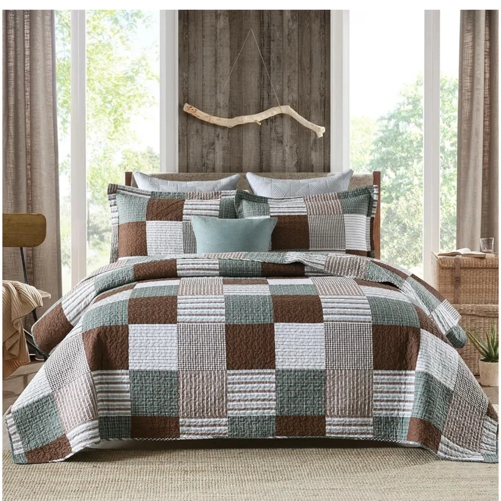 Plaid Quilt King Size - 100% Cotton Farmhouse King Size Quilt with 2 Pillow Sham